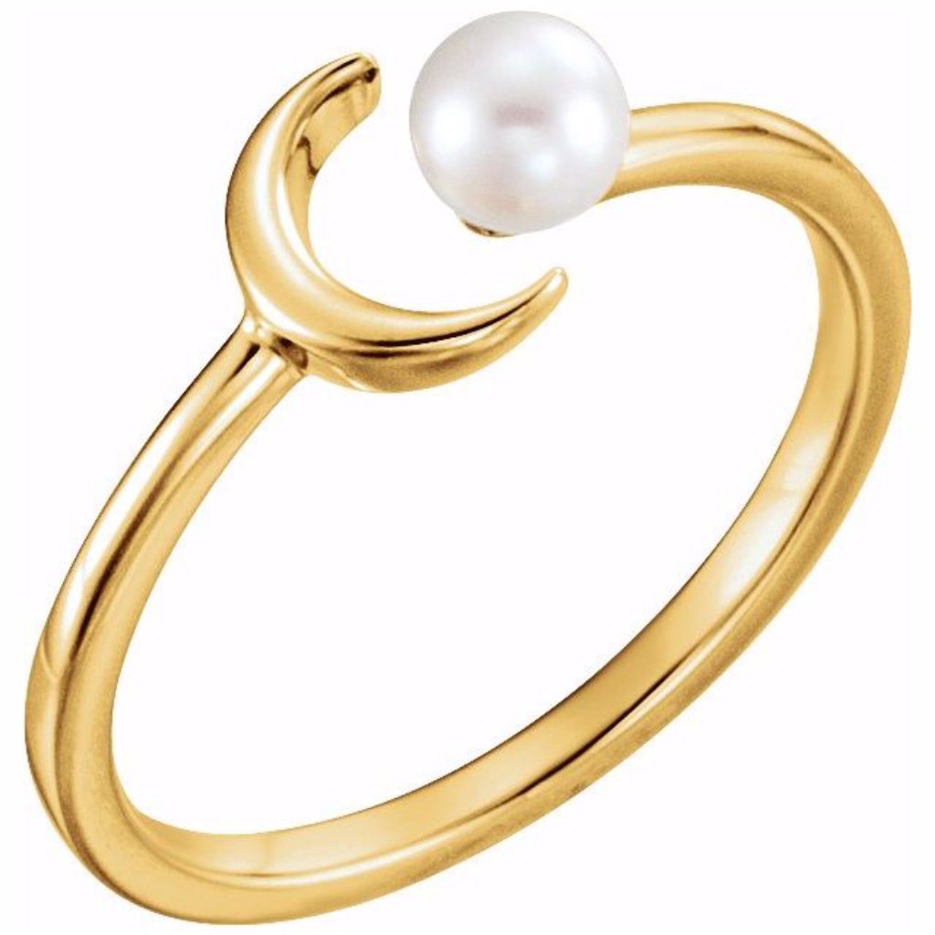 14k Yellow 4 Mm White Freshwater Pearl Crescent Ring